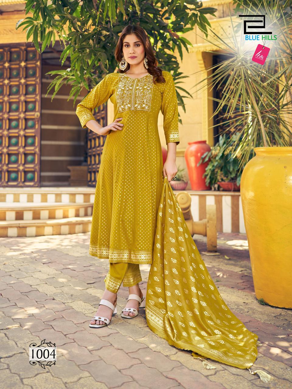 Meera By Blue Hills Rayon Printed Anarkali Kurti With Bottom Dupatta Wholesale Market In Surat